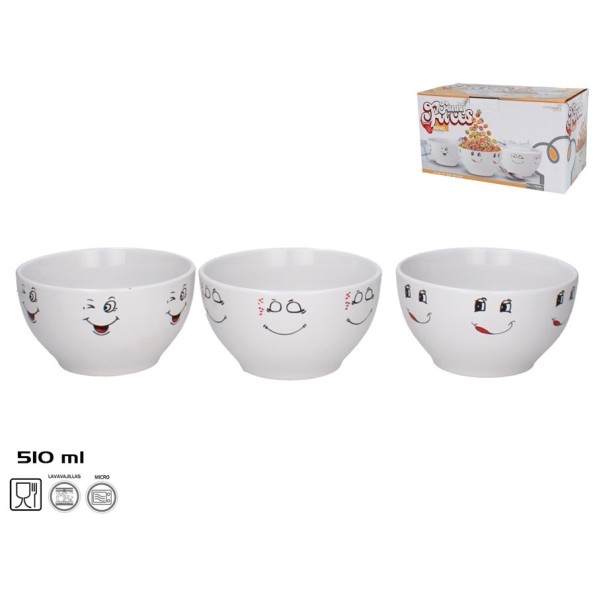 BOWL GRES FUNNY FACES 13CM 3 SURTIDOS