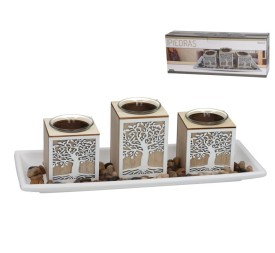 PORTAVELAS X3 3 DISEÑOS PIEDRA 34,2X13X11 CM