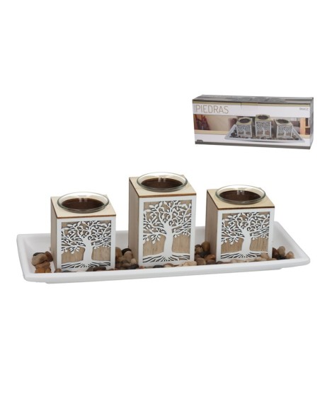PORTAVELAS X3 3 DISEÑOS PIEDRA 34,2X13X11 CM