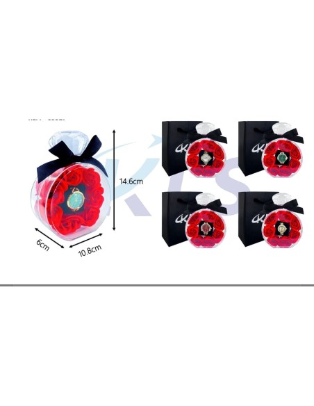 CAJA JOYA CON ROSA Y RELOJ