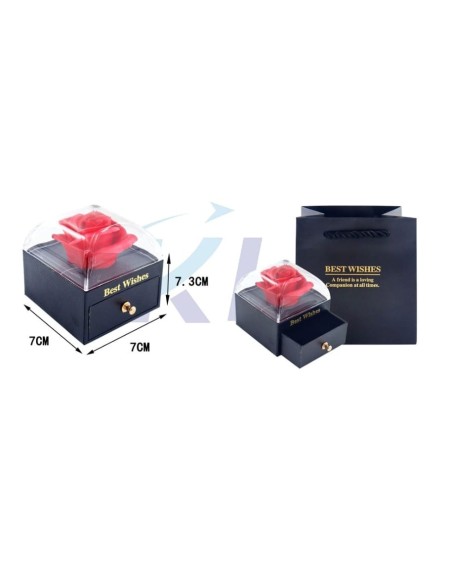 CAJA DE JOYA NEGRA  CON ROSA ROJA  EN SU INTERIOR