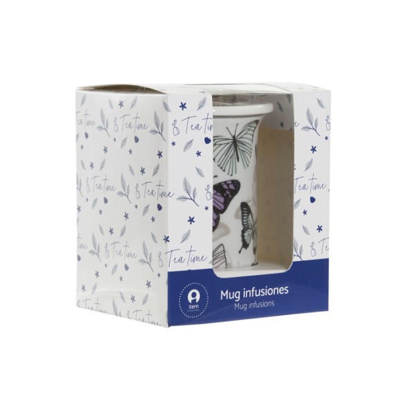 MUG INFUSIONES PORCELANA 11X8,5X11 280ML, MARIPOSA