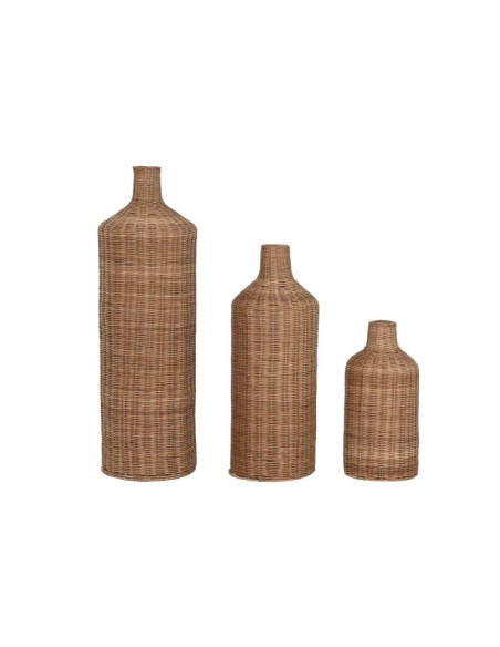 JARRON SET 3 RATAN METAL 25X25X80 NATURAL MARRON