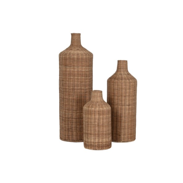 JARRON SET 3 RATAN METAL 25X25X80 NATURAL MARRON