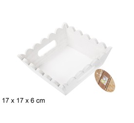 CAJA MADERA ONDULADA CUADRADA BLANCA 17CM