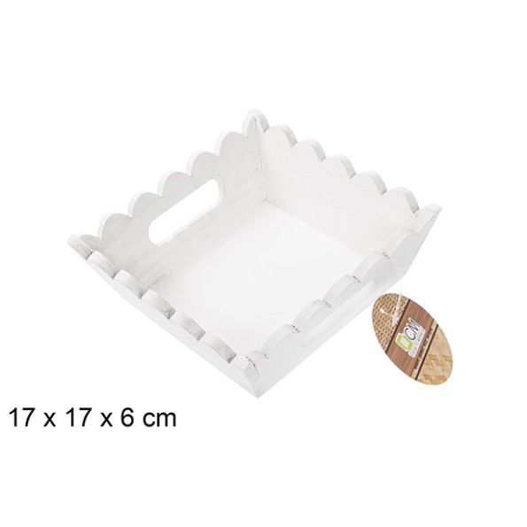 CAJA MADERA ONDULADA CUADRADA BLANCA 17CM