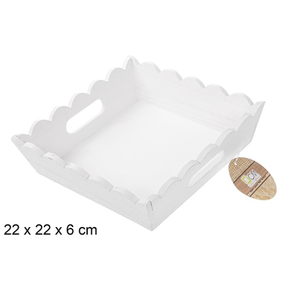 CAJA MADERA ONDULADA CUADRADA BLANCA 22CM