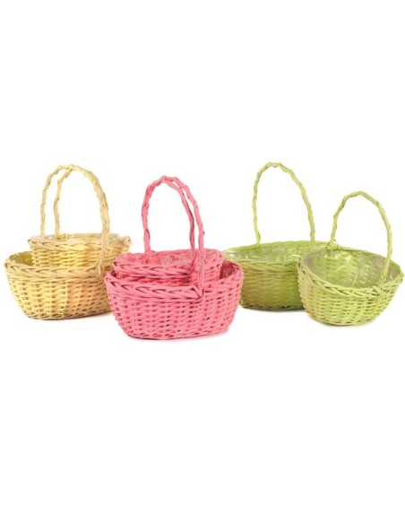 JUEGO 2 CESTAS OVALADA ASAS  3 MIX COL P.28X18 H10/25 GR.28X22 H12/30