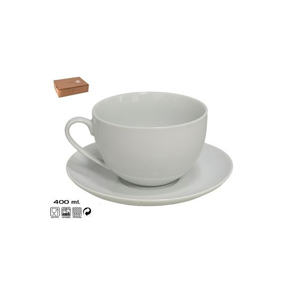 TAZA JUMBO CON PLATO 400ML  BLANCA GARDE