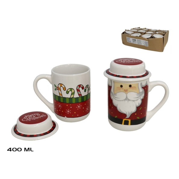 TAZA MUG NAVIDAD C/TAPA 400ML 9X13.5CM 2