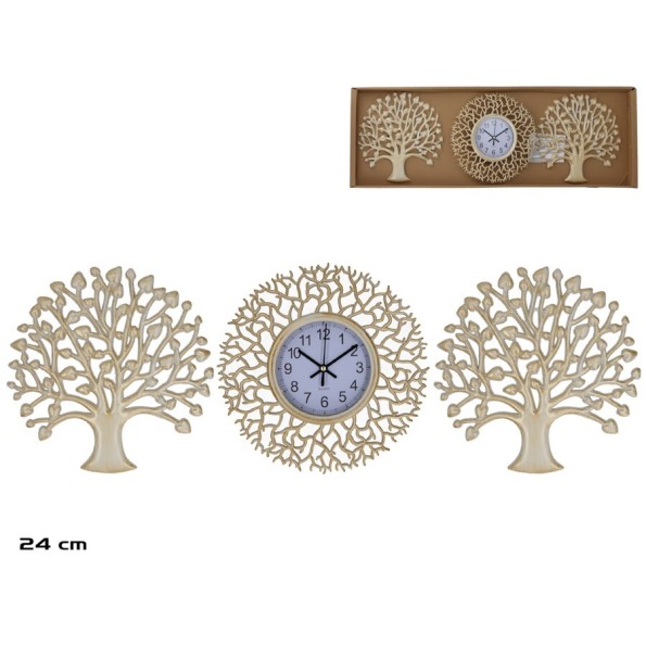 SET RELOJ 2 ARBOLES 24 CM BLANCO