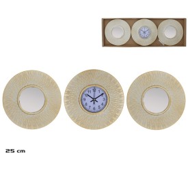 SET RELOJ 2 ESPEJOS 25 CM BLANCO