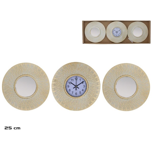 SET RELOJ 2 ESPEJOS 25 CM BLANCO