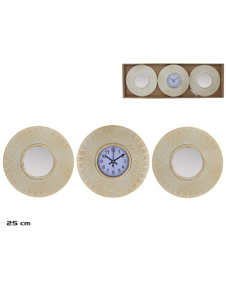 SET RELOJ 2 ESPEJOS 25 CM BLANCO
