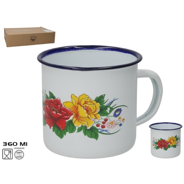 MUG ESMALTADA ROSAS 360 ML