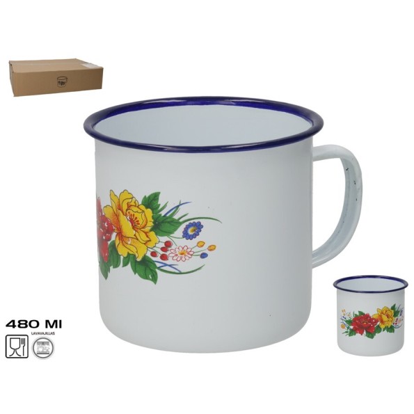 MUG ESMALTADA ROSAS 480 ML