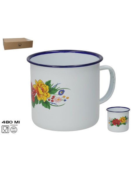 MUG ESMALTADA ROSAS 480 ML