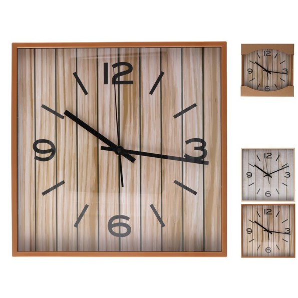 RELOJ MADERA CUADRADO 2 SURTIDOS 28,3X28,3X4,1 CM