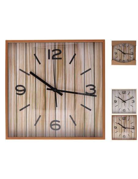RELOJ MADERA CUADRADO 2 SURTIDOS 28,3X28,3X4,1 CM