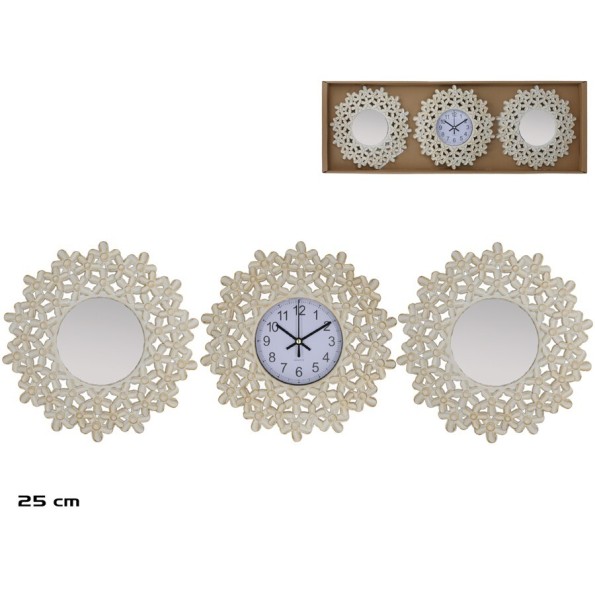 SET RELOJ 2 ESPEJOS 25 CM FLOR