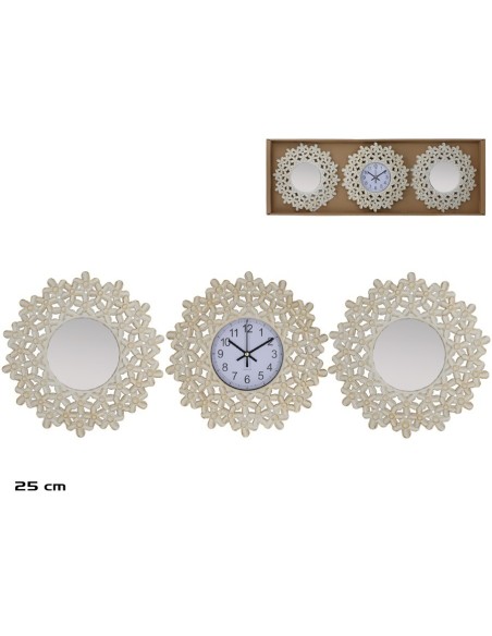 SET RELOJ 2 ESPEJOS 25 CM FLOR