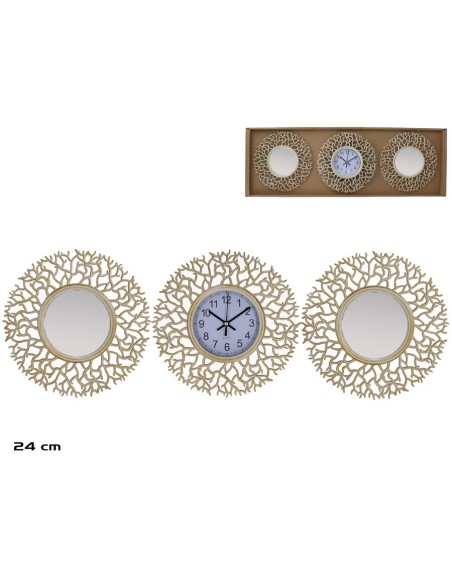 SET RELOJ 2 ESPEJOS 24 CM RAMAS