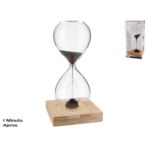 RELOJ DE ARENA MAGNETICO BASE BAMBÚ 14,6X6,4CM