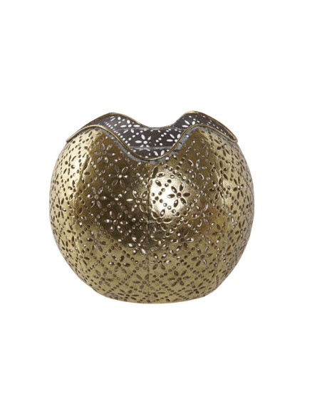 PORTAVELAS METAL CRISTAL 13,5X13,5X11,5 DORADO