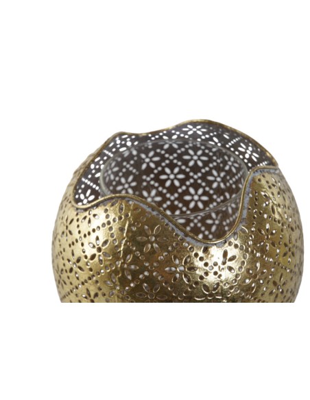 PORTAVELAS METAL CRISTAL 13,5X13,5X11,5 DORADO