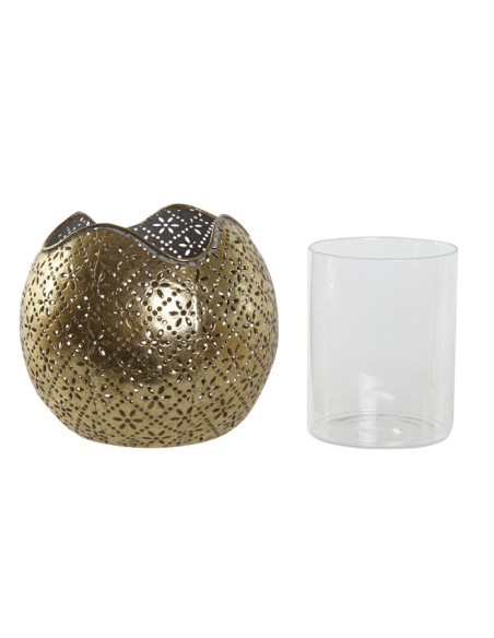 PORTAVELAS METAL CRISTAL 13,5X13,5X11,5 DORADO