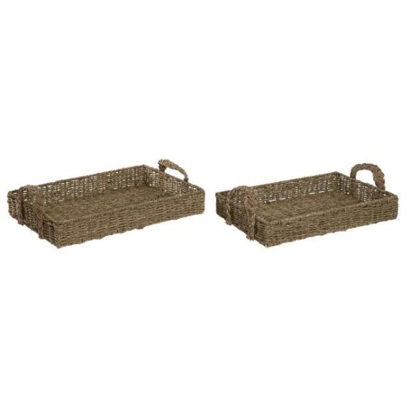 BANDEJA SET 2 SEAGRASS METAL 50X35X15 NATURAL