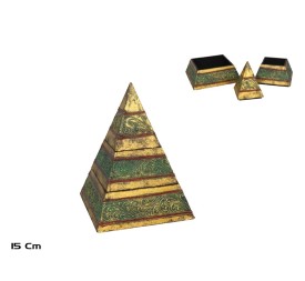 CAJA PIRAMIDE 15 CM ORO/VERDE