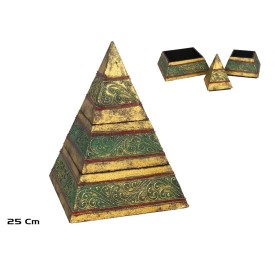 CAJA PIRAMIDE 25 CM ORO/VERDE