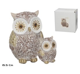 FIGURA BUHO MAMA Y BEBE KINARI 14,5X9X15,5 CM