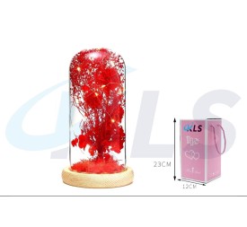 CUPULA LED FLORES SECAS ROJAS 23CM