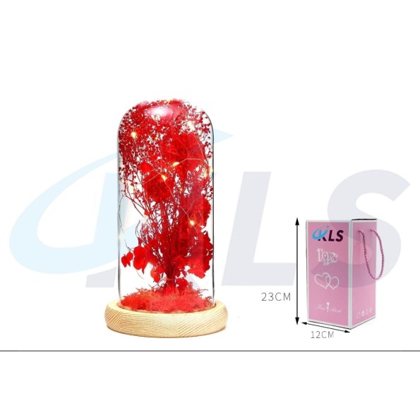 CUPULA LED FLORES SECAS ROJAS 23CM