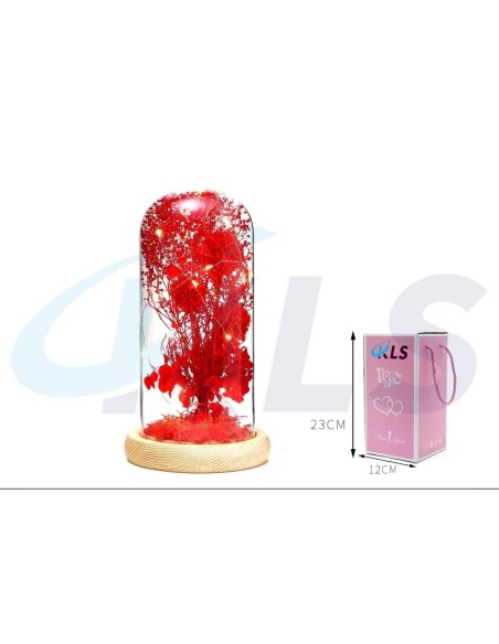 CUPULA LED FLORES SECAS ROJAS 23CM