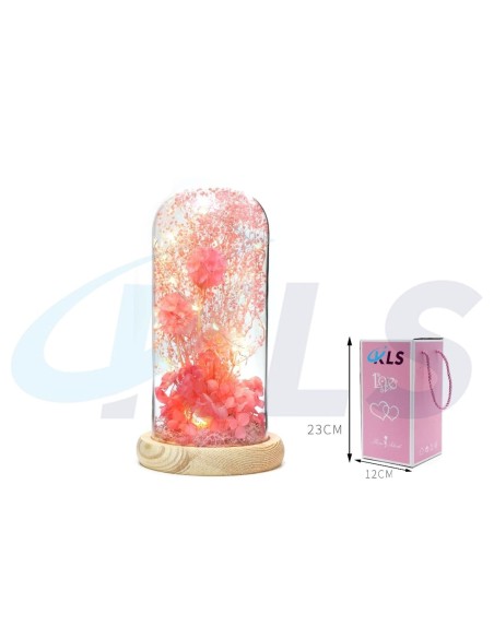 CUPULA LED FLORES SECAS ROSAS  23CM