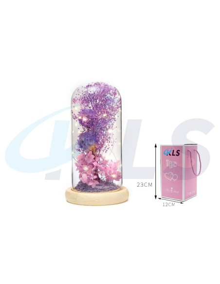 CUPULA LED FLORES SECAS LILAS 23CM