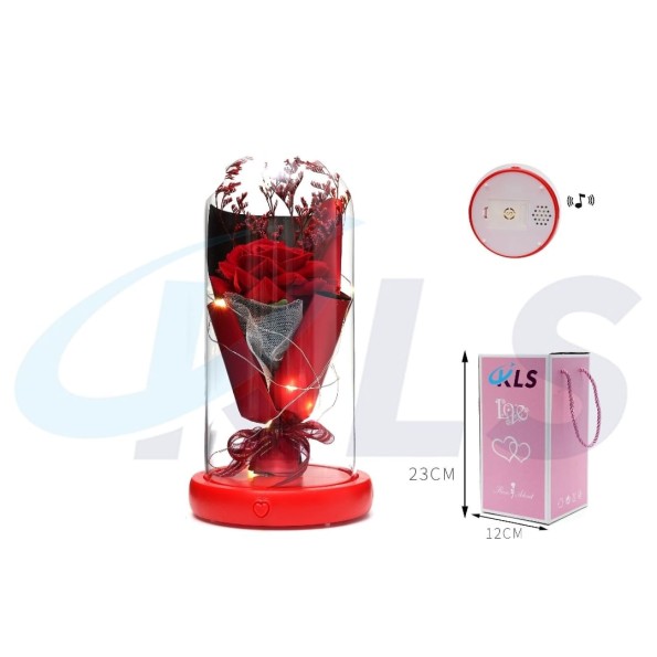 CUPULA ROSA ROJA MUSICAL LED 23CM