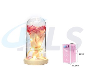 CUPULA LED RAMO FLOR SECA ROSA 23CM
