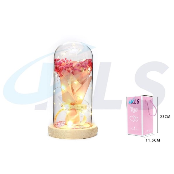 CUPULA LED RAMO FLOR SECA ROSA 23CM