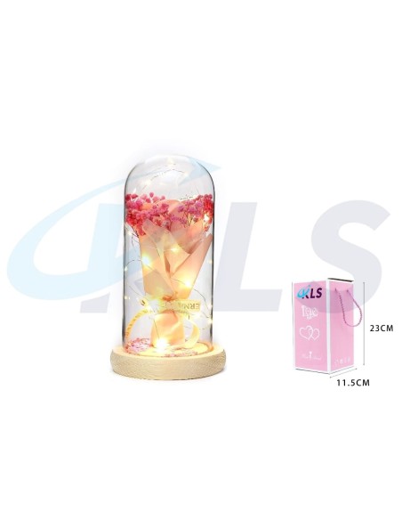 CUPULA LED RAMO FLOR SECA ROSA 23CM
