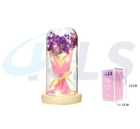 CUPULA LED RAMO FLOR SECA LILA 23CM