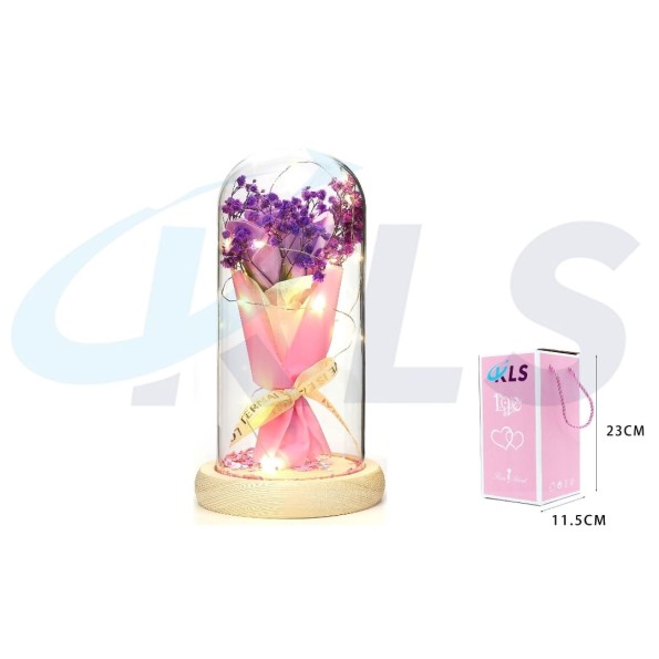 CUPULA LED RAMO FLOR SECA LILA 23CM