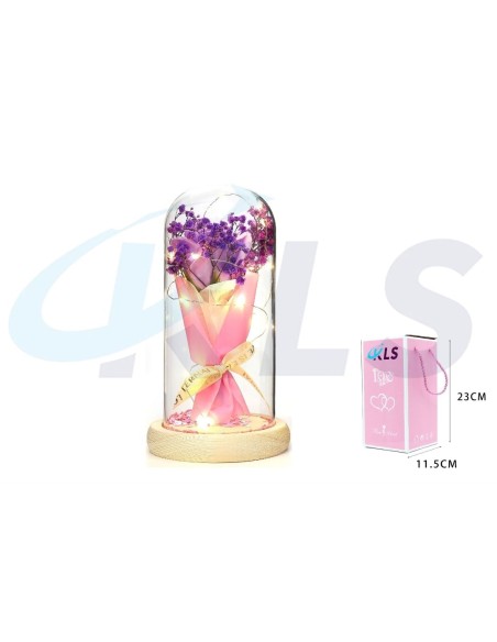 CUPULA LED RAMO FLOR SECA LILA 23CM