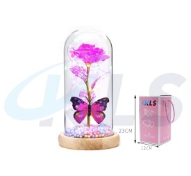 DECORANCION DE ROSA CON MARIPOSA FUSIA 23CM