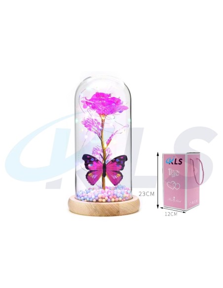 DECORANCION DE ROSA CON MARIPOSA FUSIA 23CM