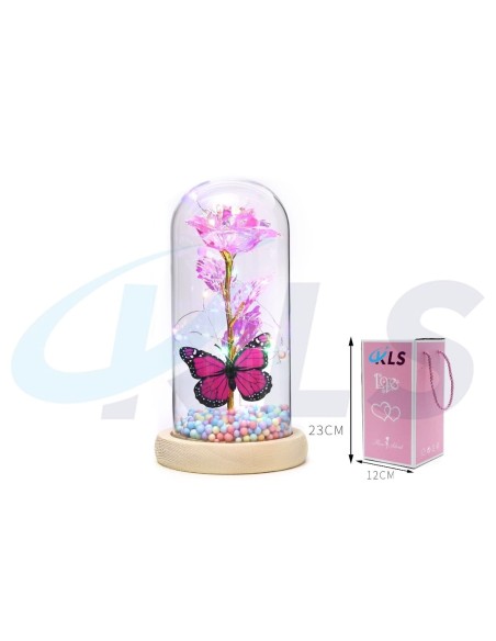 DECORANCION DE ROSA CON MARIPOSA ROSA 23CM