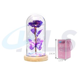 DECORACION DE ROSA CON MARIPOSA LILA 23CM